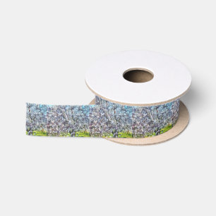 Ruban En Satin Peinture style art pointillé en fleurs d'amandiers