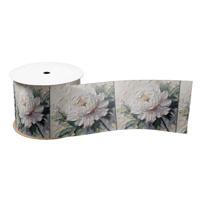 Ruban En Satin Peony blanc Impasto Art (Bobine)