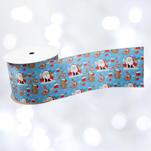 Ruban En Satin Père Noël avec animaux de la forêt  (Créateur téléchargé)