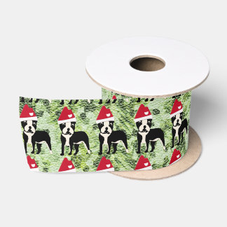 Ruban En Satin Père Noël Cartoon Boston Terrier