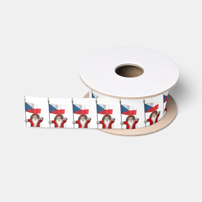Ruban En Satin Père Noël Doux Avec Drapeau De République Tchèque (Bobine)