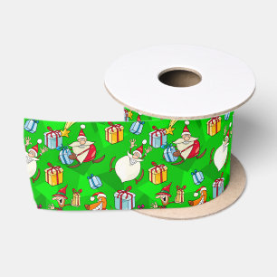 Ruban En Satin Père Noël et Elfes Verts de Noël