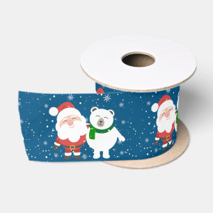 Ruban En Satin Père Noël et ours polaire avec flocons de neige
