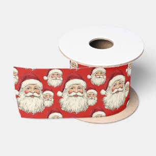 Ruban En Satin Père Noël Sourire Vintage Retro Visage Rouge