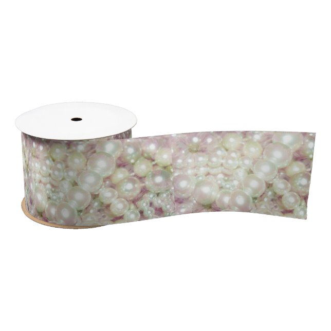Ruban En Satin Perles et marguerite rose (Bobine)