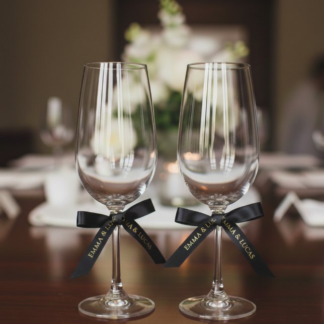 Ruban En Satin Personalized Black Ribbon with Gold Name Text (Créateur téléchargé)