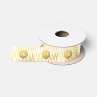Ruban En Satin Personnalisé Gold et White Chevron