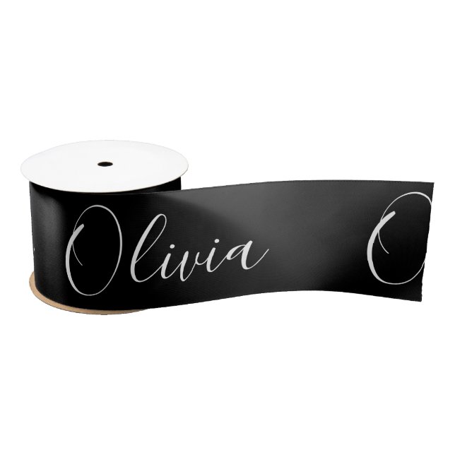 Ruban En Satin Personnalisé Noir Élégant Nom Satin (Bobine)