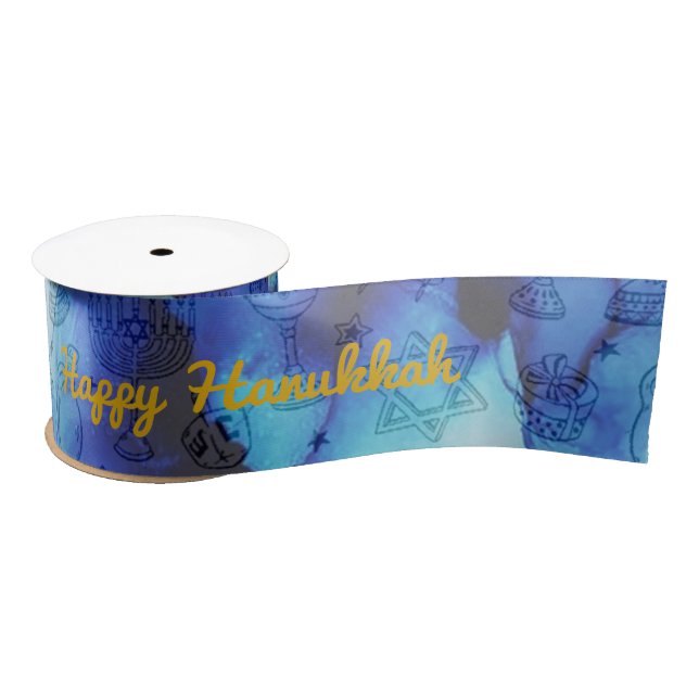 Ruban En Satin Personnaliser Holiday HAPPY HANOUKKA Satin Ribbon (Bobine)