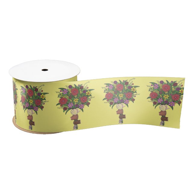 Ruban En Satin Petit Mains Bouquet École enseignant Rubon (Bobine)