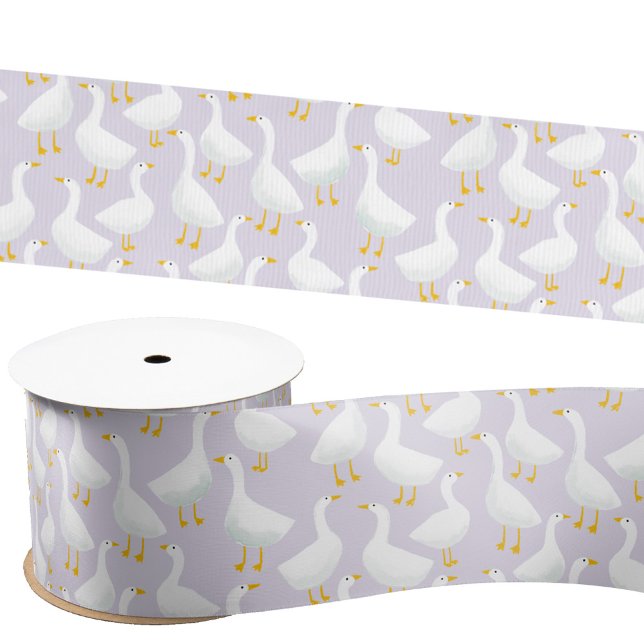 Ruban En Satin Petite oie Lilac pourpre Lilac (Little Goose geese themed pastel lilac purple ribbon)
