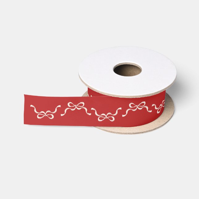 Ruban En Satin Petits Bows élégants Fêtes de Noël Rouge (Bobine)