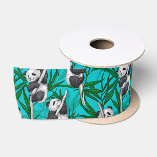 Ruban En Satin Petits panda turquoise