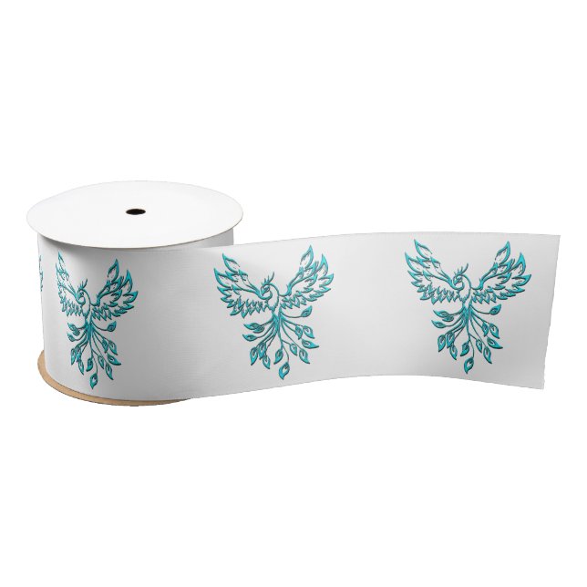 Ruban En Satin Phoenix bleu se lève sur blanc (Bobine)