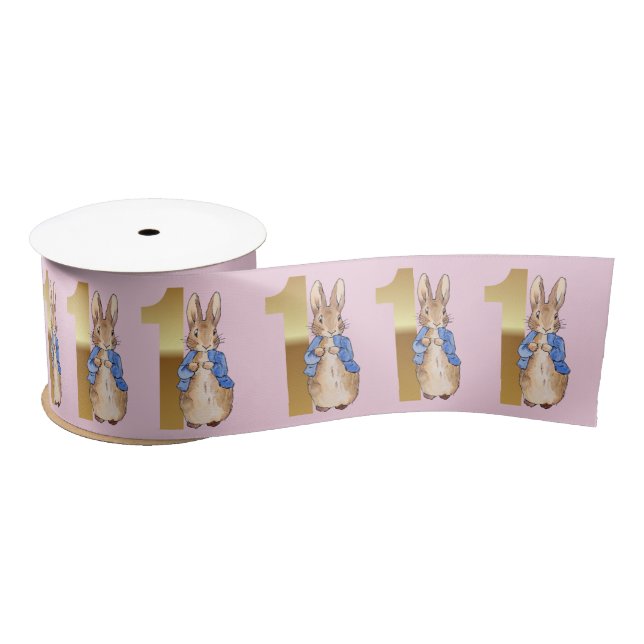 Ruban En Satin Pierre le lapin Gold 1er anniversaire Numéro un (Bobine)