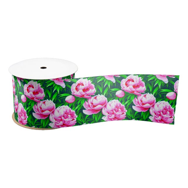 Ruban En Satin Pies roses Jardin Imprimer (Bobine)