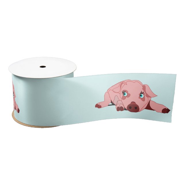 Ruban En Satin Piglet rose avec yeux bleus ruban satin Votre coul (Bobine)