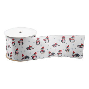 Ruban En Satin Pingouins mignons Oiseaux d'hiver Animaux de l'Arc