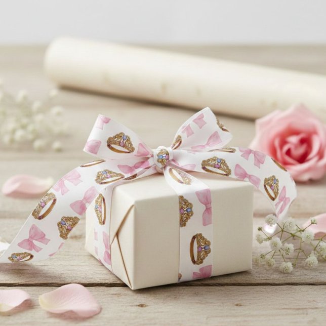 Ruban En Satin Pink Coquette Bow and Tiara Pattern Satin Ribbon (Créateur téléchargé)