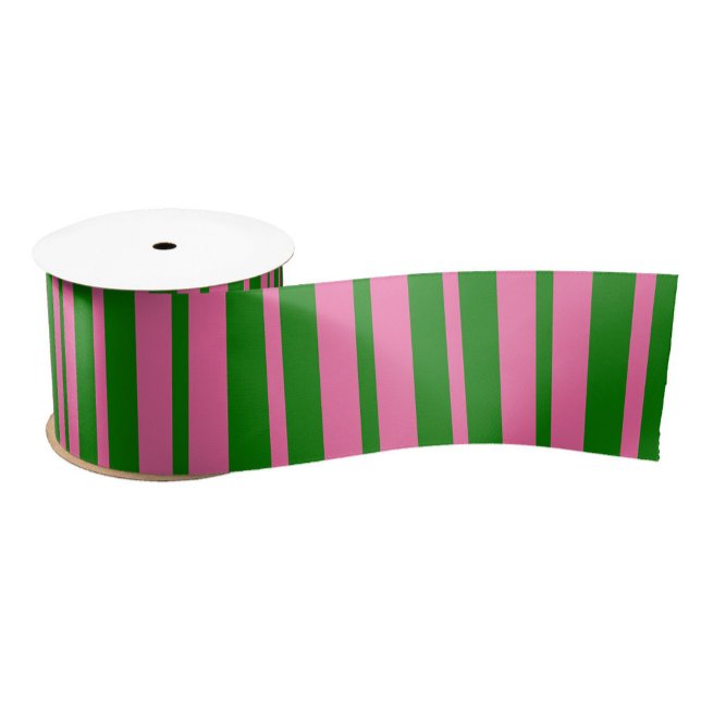 Ruban En Satin Pink Green Stylish Stripes Pattern Design  (Créateur téléchargé)