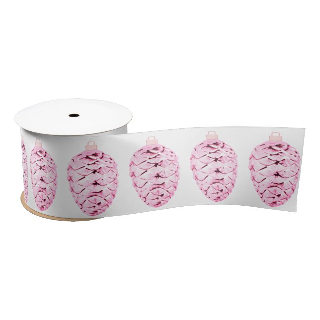 Ruban En Satin Pink Pinecones Ribbon blanc (Bobine)