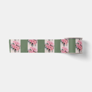 Ruban En Satin Pink Poinsettia Original Watercolor Stripe