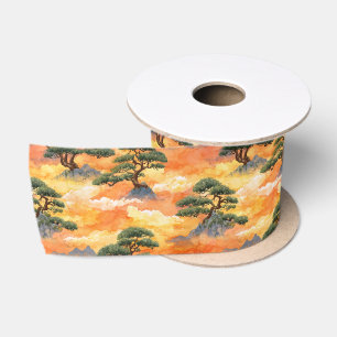 Ruban En Satin Pins de bonsaï à l'aquarelle japonaise dans des nu
