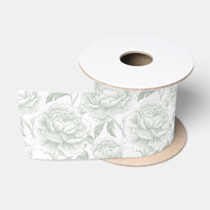 Ruban En Satin Pivoines en chinoiserie vert sauge