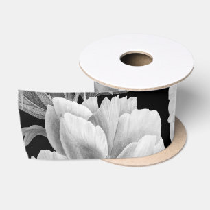 Ruban En Satin Pivoines Noir & Blanc Aquarelle Florale