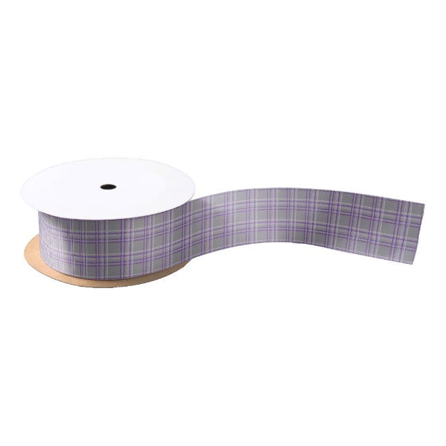 Ruban En Satin Plaid classique tartan. Gris, lilas (Bobine)