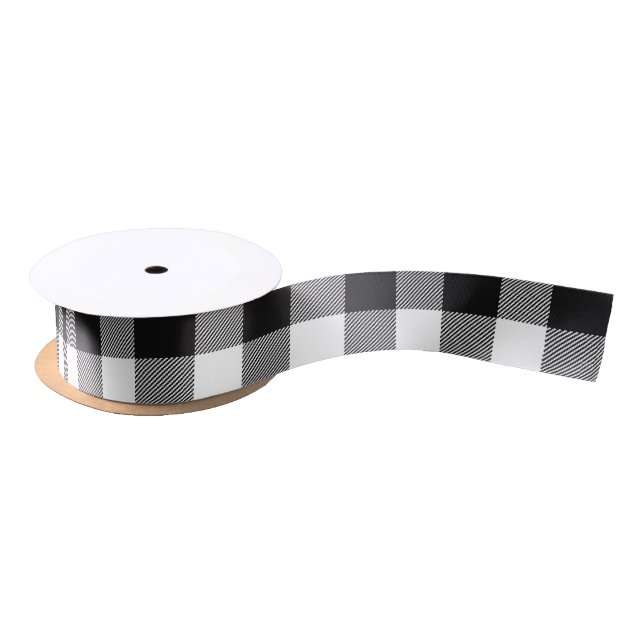 Ruban En Satin Plaid de buffle noir et blanc (Bobine)