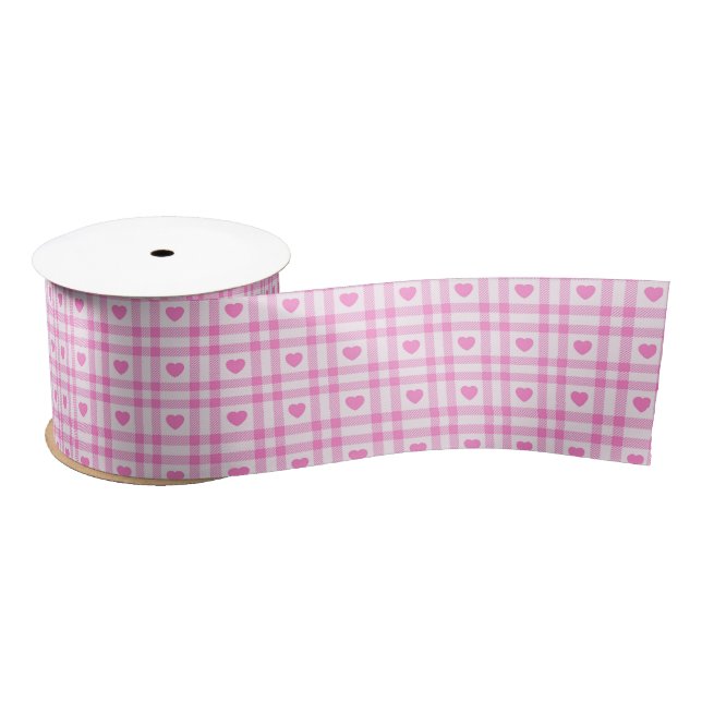 Ruban En Satin Plaid Modern Pink Heart Collection (Bobine)