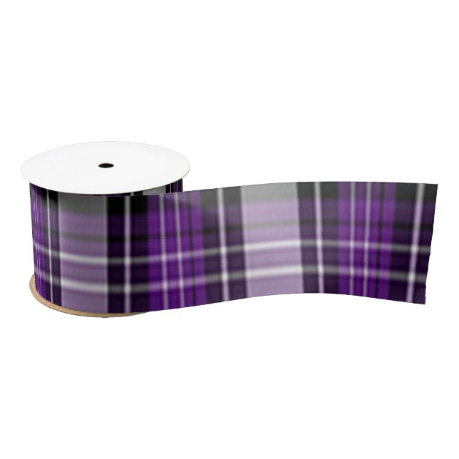 Ruban En Satin Plaid Violet Et Noir (Bobine)