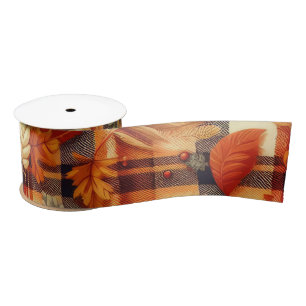 Ruban En Satin Plaids d'automne citrouille Maple Feuille
