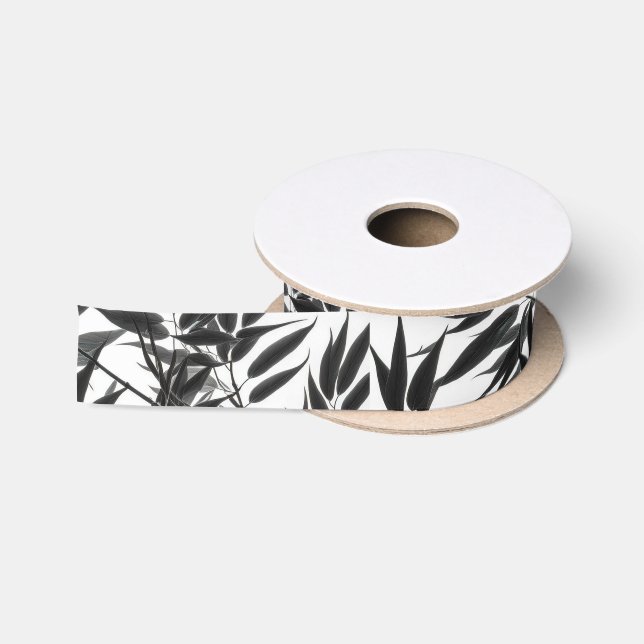 Ruban En Satin Plante en bambou noir et blanc (Bobine)