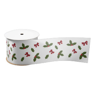 Ruban En Satin Plante Holly Commun Et Motif Red Bows