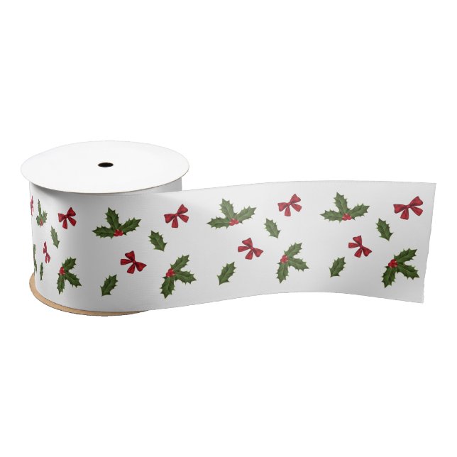 Ruban En Satin Plante Holly Commun Et Motif Red Bows (Bobine)