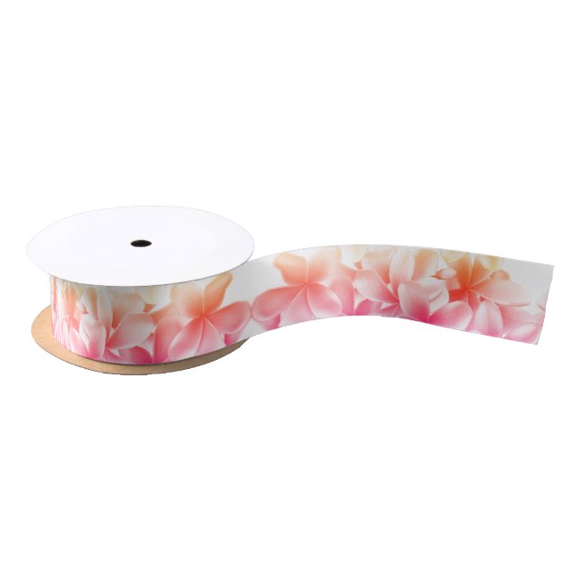 Ruban En Satin Plumeria Fleurs Ribbon rose et orange (Bobine)