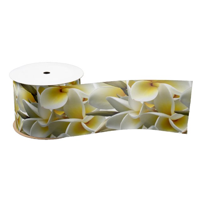 Ruban En Satin Plumeria jaune Mariage blanc Floral (Bobine)