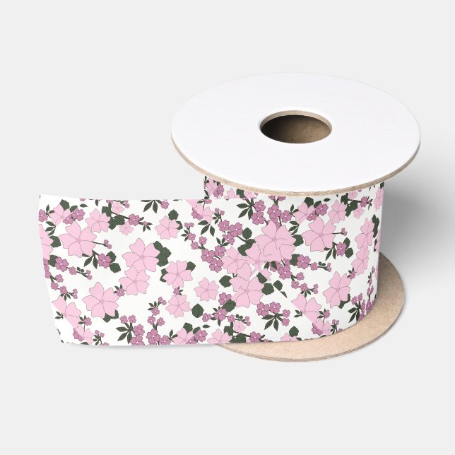 Ruban En Satin Plutôt rose Floral (Bobine)
