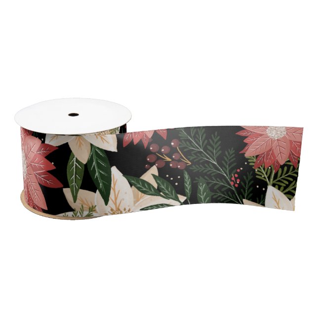 Ruban En Satin Poinsettia botanique moderne et festive (Bobine)