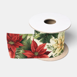 Ruban En Satin Poinsettia rouge Noël aquarelle florale