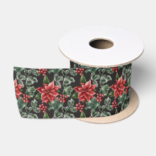 Ruban En Satin Poinsettias de vacances Baies et feuilles de houx