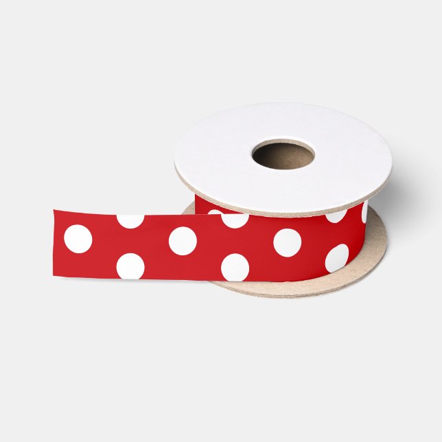 Ruban En Satin Points blancs gras sur fond rouge (Bobine)