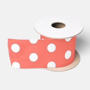 Ruban En Satin Points de polka blanc corail