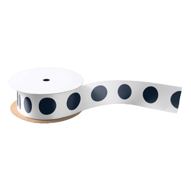 Ruban En Satin Points noirs bleu marine foncé (Bobine)
