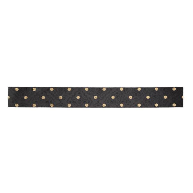 Ruban En Satin Points noirs et or élégants en feuille d'or (Devant)
