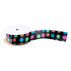 Ruban En Satin Points Pastel Printemps sur Noir