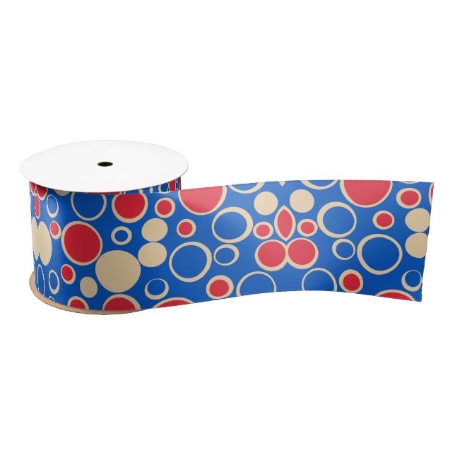 Ruban En Satin Points Rouge Et Bleu Sur Bleu (Bobine)