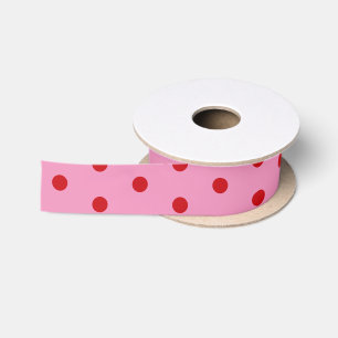 Ruban En Satin Points rouges sur rose